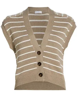 Nutmeg and White Stripe Cap Sleeve Cardigan