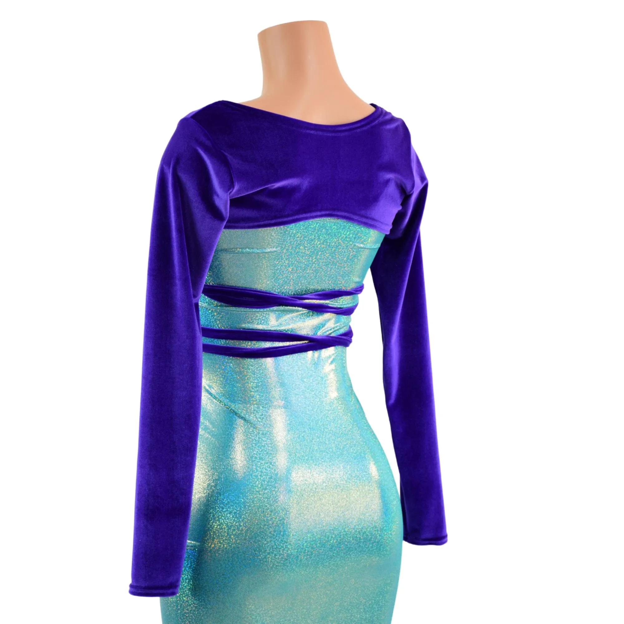 O-ring Front Bolero with Removable Body Wrap Tie in Purple Velvet