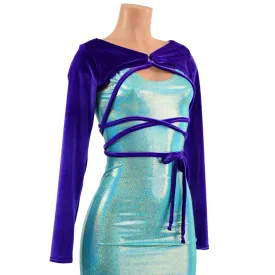 O-ring Front Bolero with Removable Body Wrap Tie in Purple Velvet