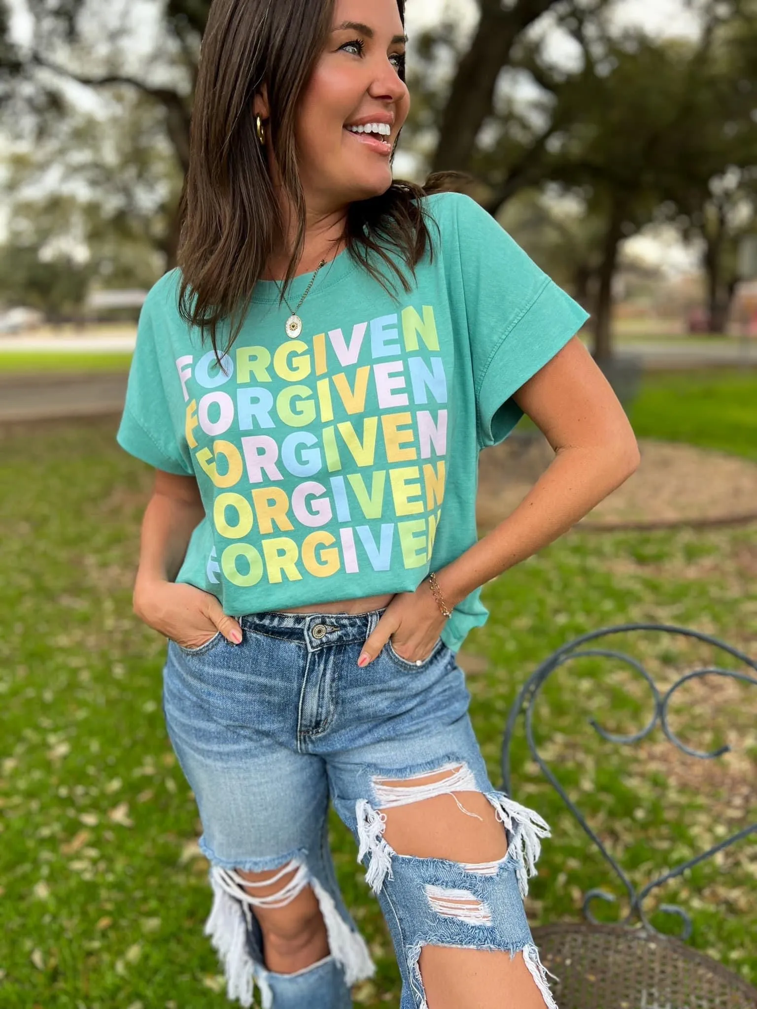 OLIVER & OTIS SEAFOAM CAP SLEEVE TEE