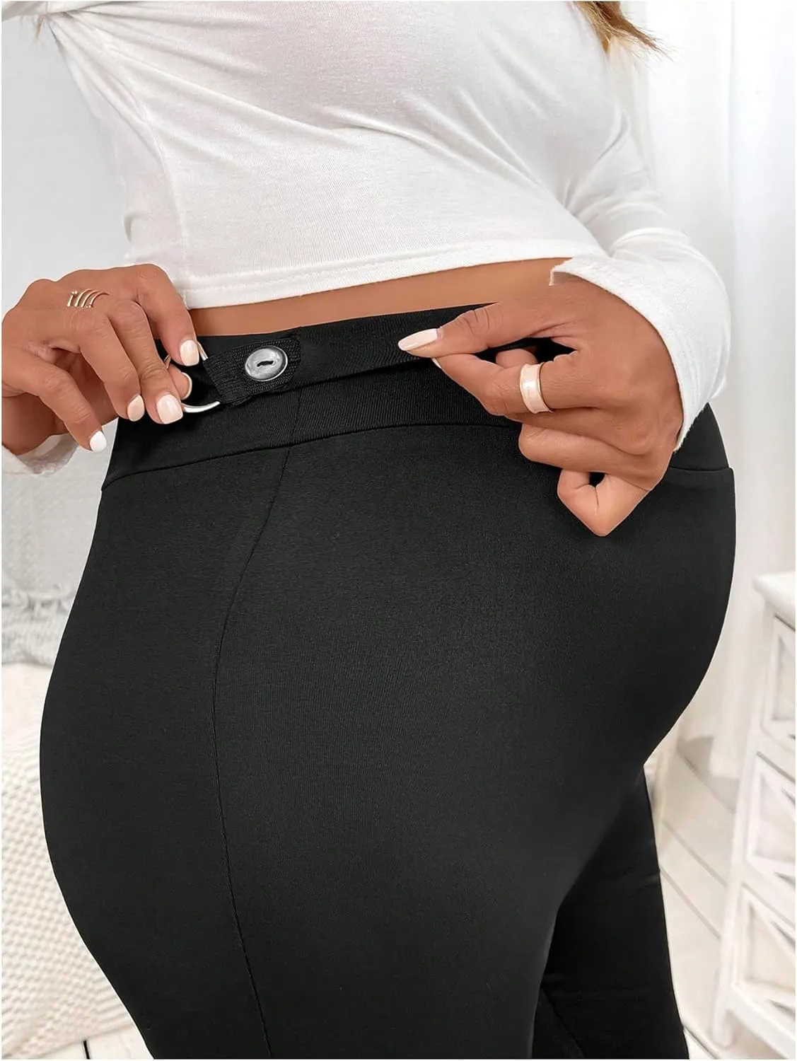 OYOANGLE Women's Maternity Flared Pants Over The Belly Skinny Bootcut Pants Work Casual Bell Bottom Trousers