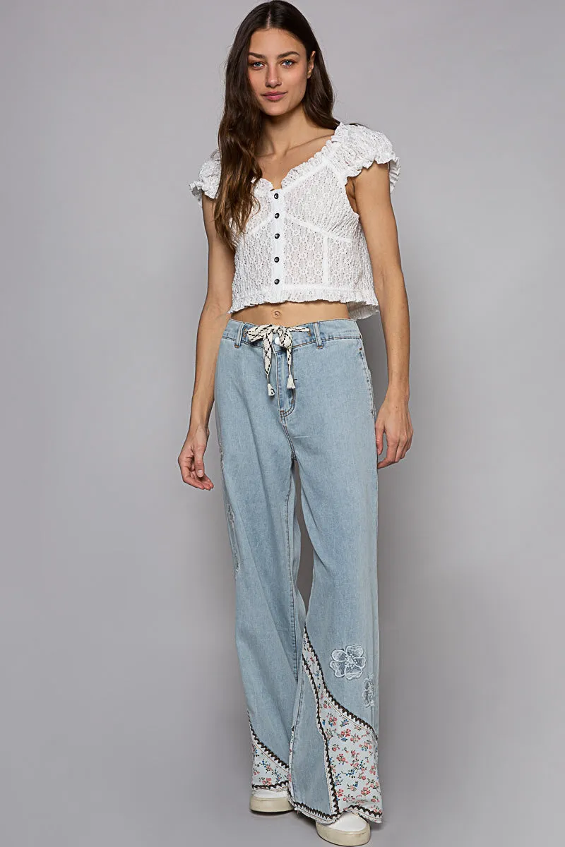 POL Women's Off White Vintage Floral Knit Top