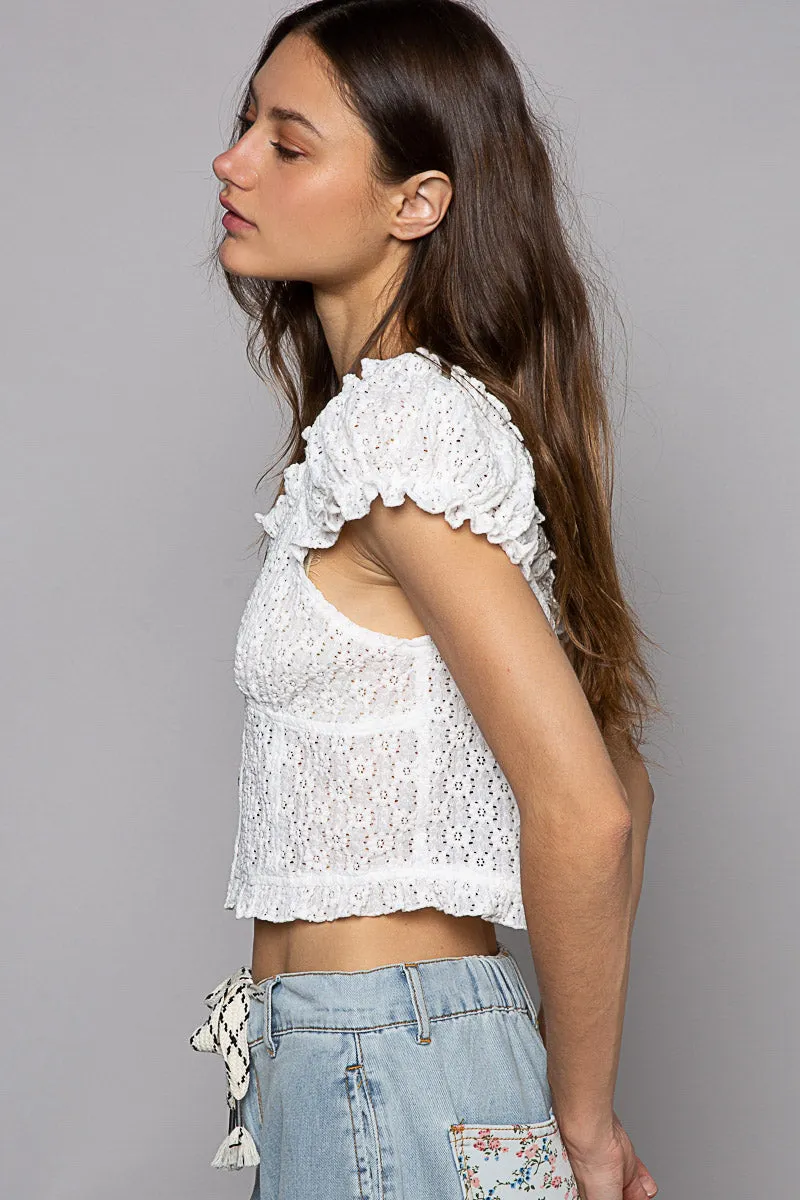 POL Women's Off White Vintage Floral Knit Top
