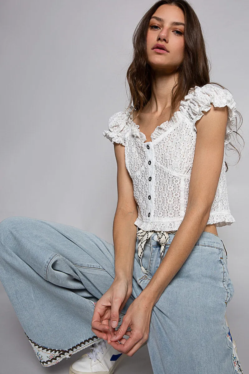 POL Women's Off White Vintage Floral Knit Top