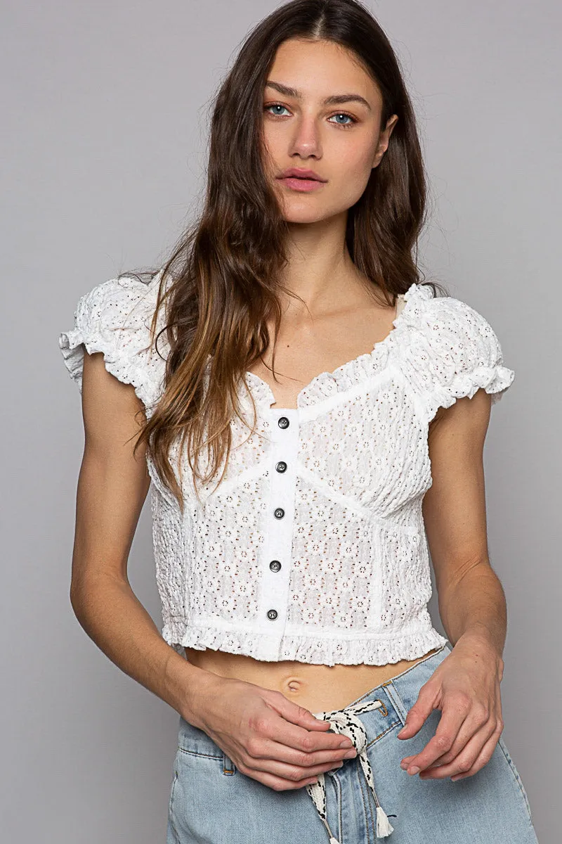 POL Women's Off White Vintage Floral Knit Top