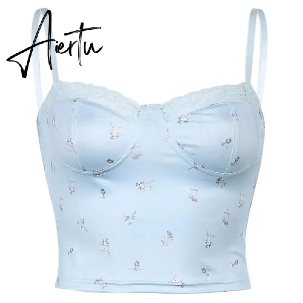 Rockmore Lace Aesthetic Crop Tops Women V Neck Sleeveless Tank Top Tee Cute Clothes Academia Vintage E Girl Camisole Streetwear