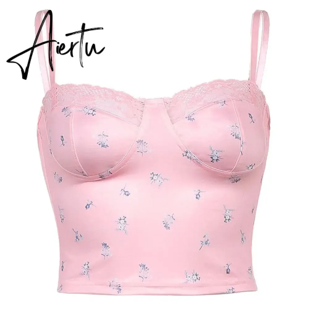 Rockmore Lace Aesthetic Crop Tops Women V Neck Sleeveless Tank Top Tee Cute Clothes Academia Vintage E Girl Camisole Streetwear
