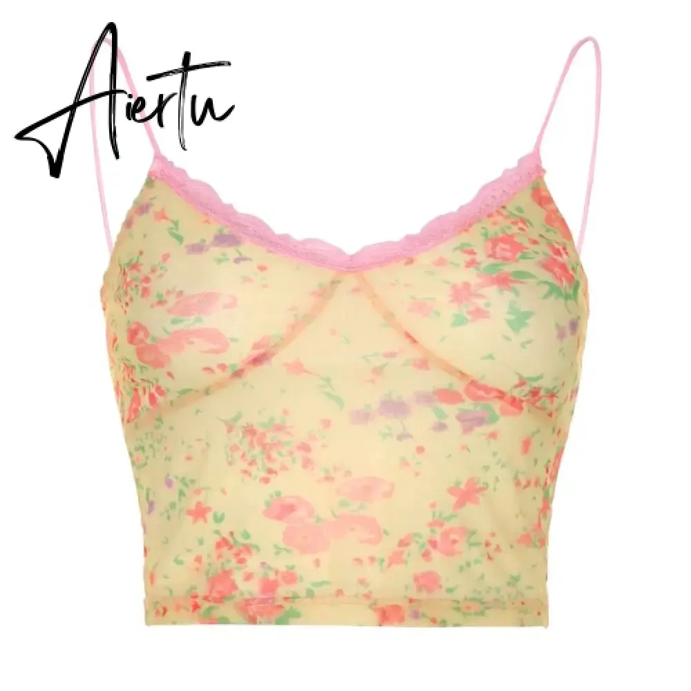 Rockmore Lace Aesthetic Crop Tops Women V Neck Sleeveless Tank Top Tee Cute Clothes Academia Vintage E Girl Camisole Streetwear