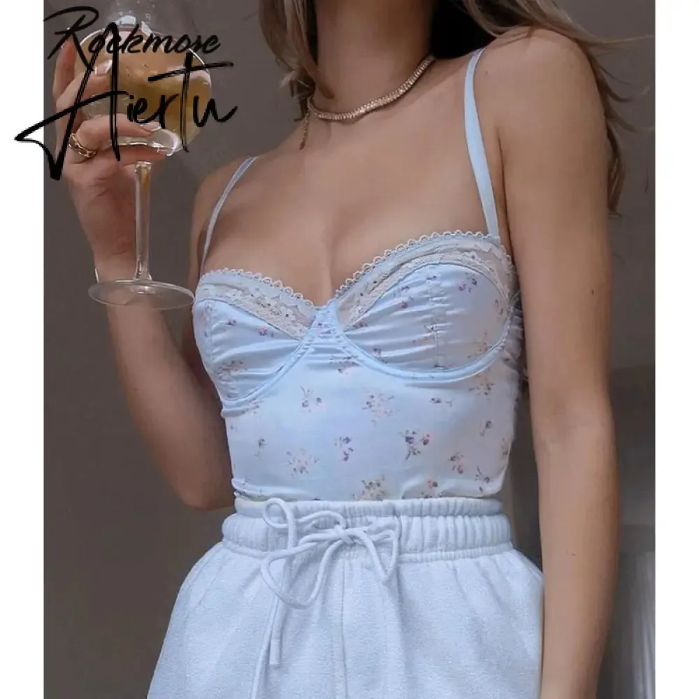 Rockmore Lace Aesthetic Crop Tops Women V Neck Sleeveless Tank Top Tee Cute Clothes Academia Vintage E Girl Camisole Streetwear
