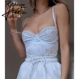 Rockmore Lace Aesthetic Crop Tops Women V Neck Sleeveless Tank Top Tee Cute Clothes Academia Vintage E Girl Camisole Streetwear