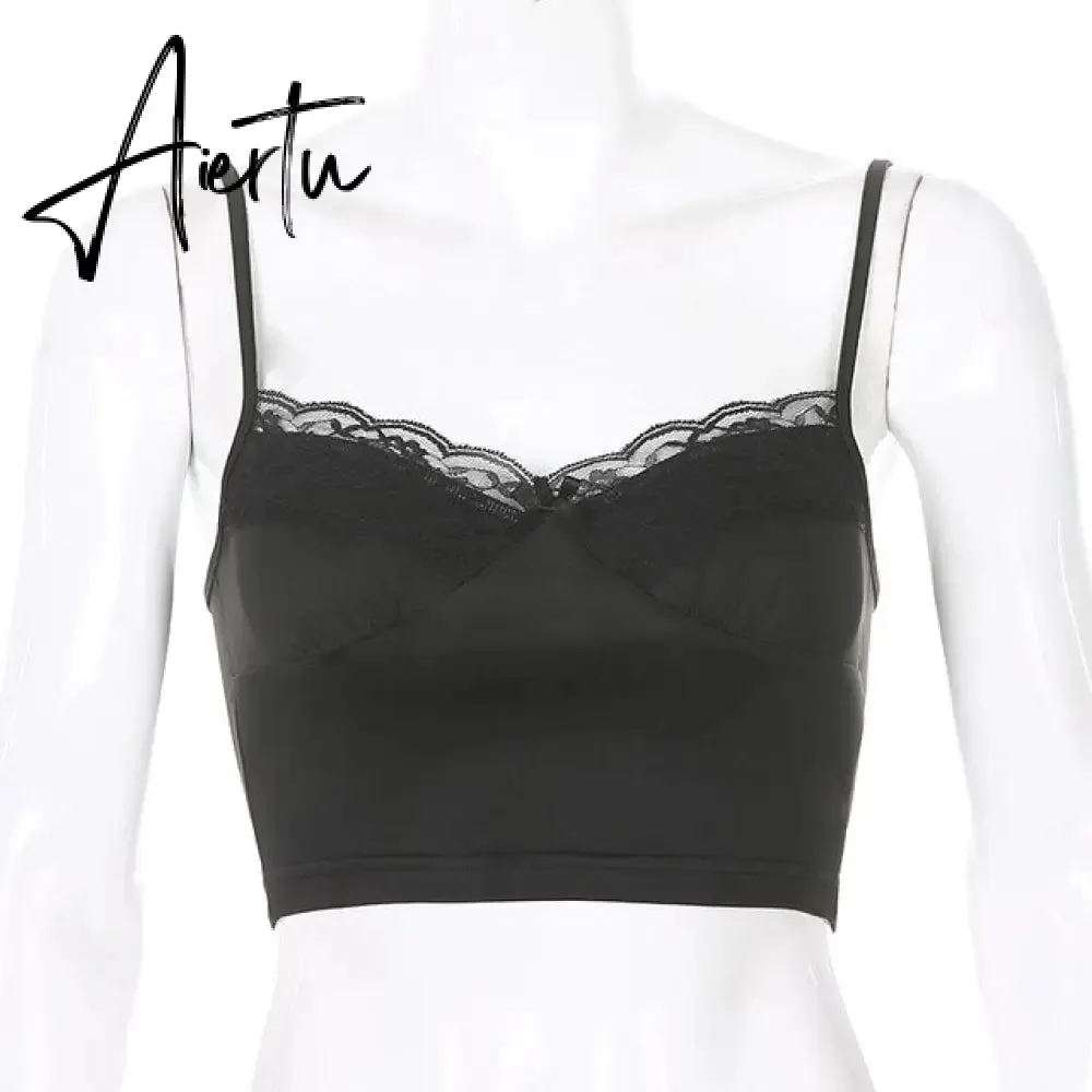 Rockmore Lace Aesthetic Crop Tops Women V Neck Sleeveless Tank Top Tee Cute Clothes Academia Vintage E Girl Camisole Streetwear
