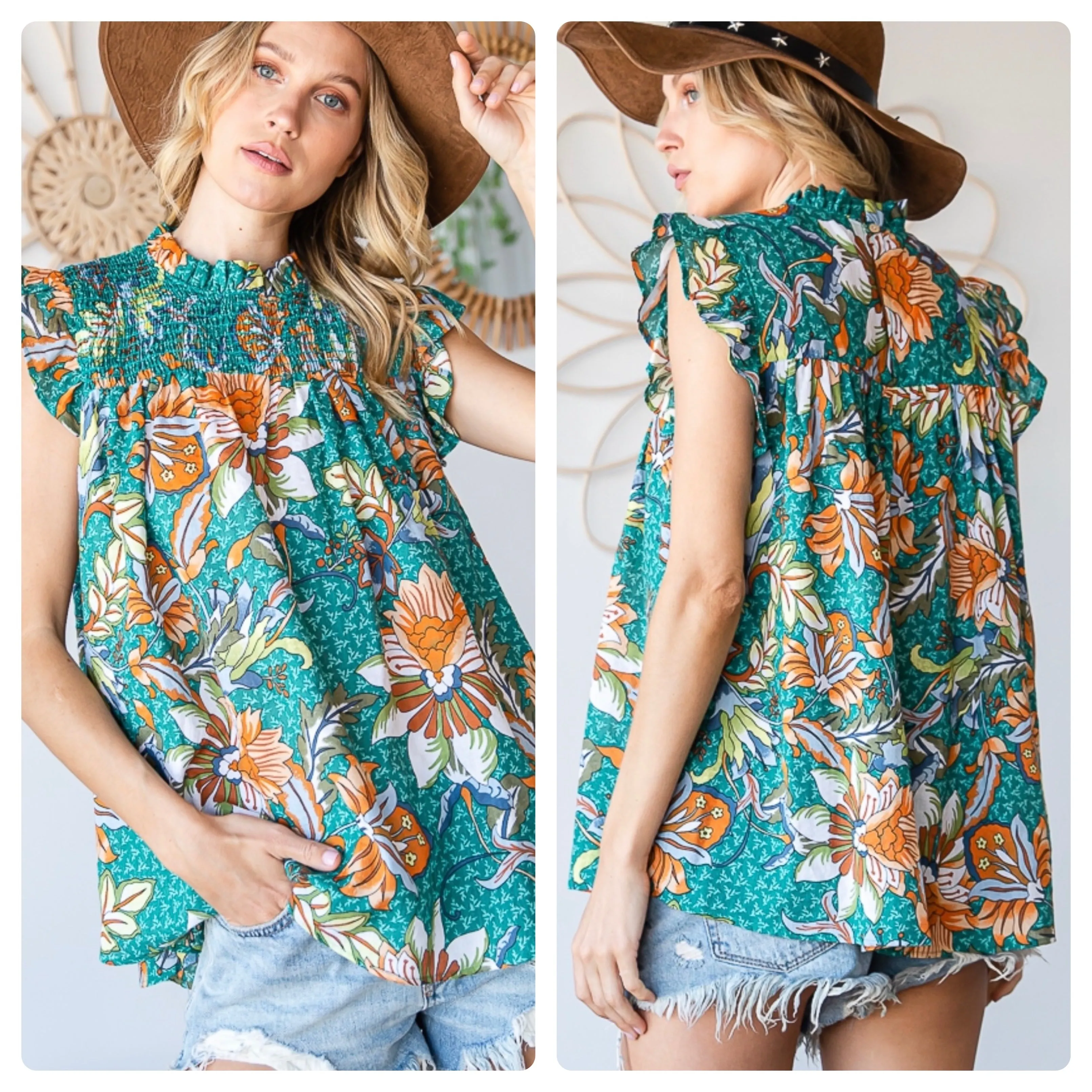 Ruffled Floral Smock tee