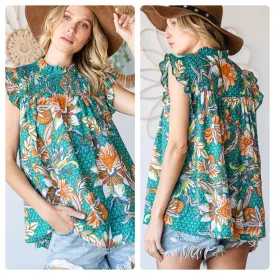 Ruffled Floral Smock tee