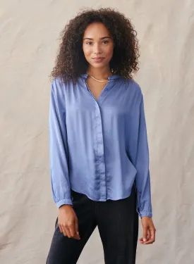Smocked Button Down Shirt ~ Polar Blue