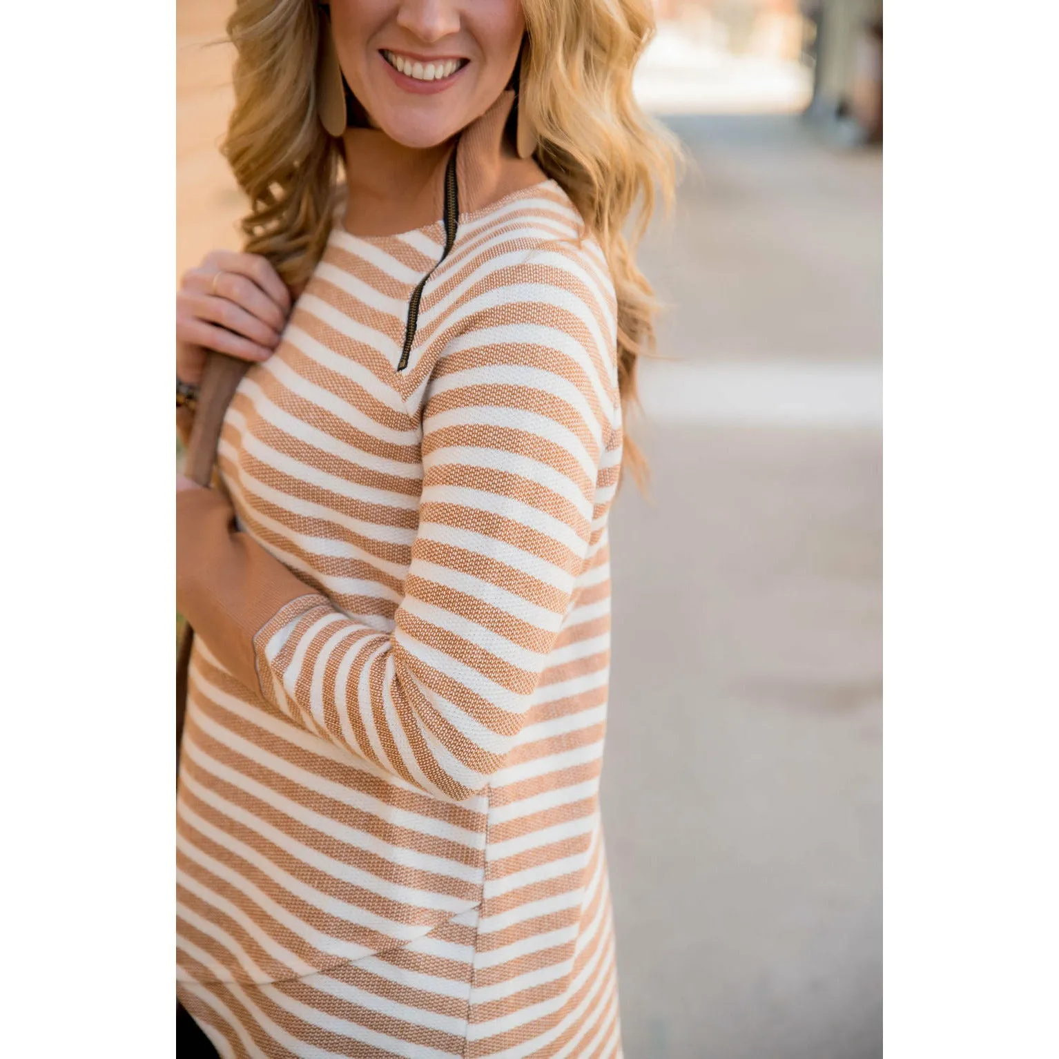 Solid Trimmed Striped Wrap Sweatshirt