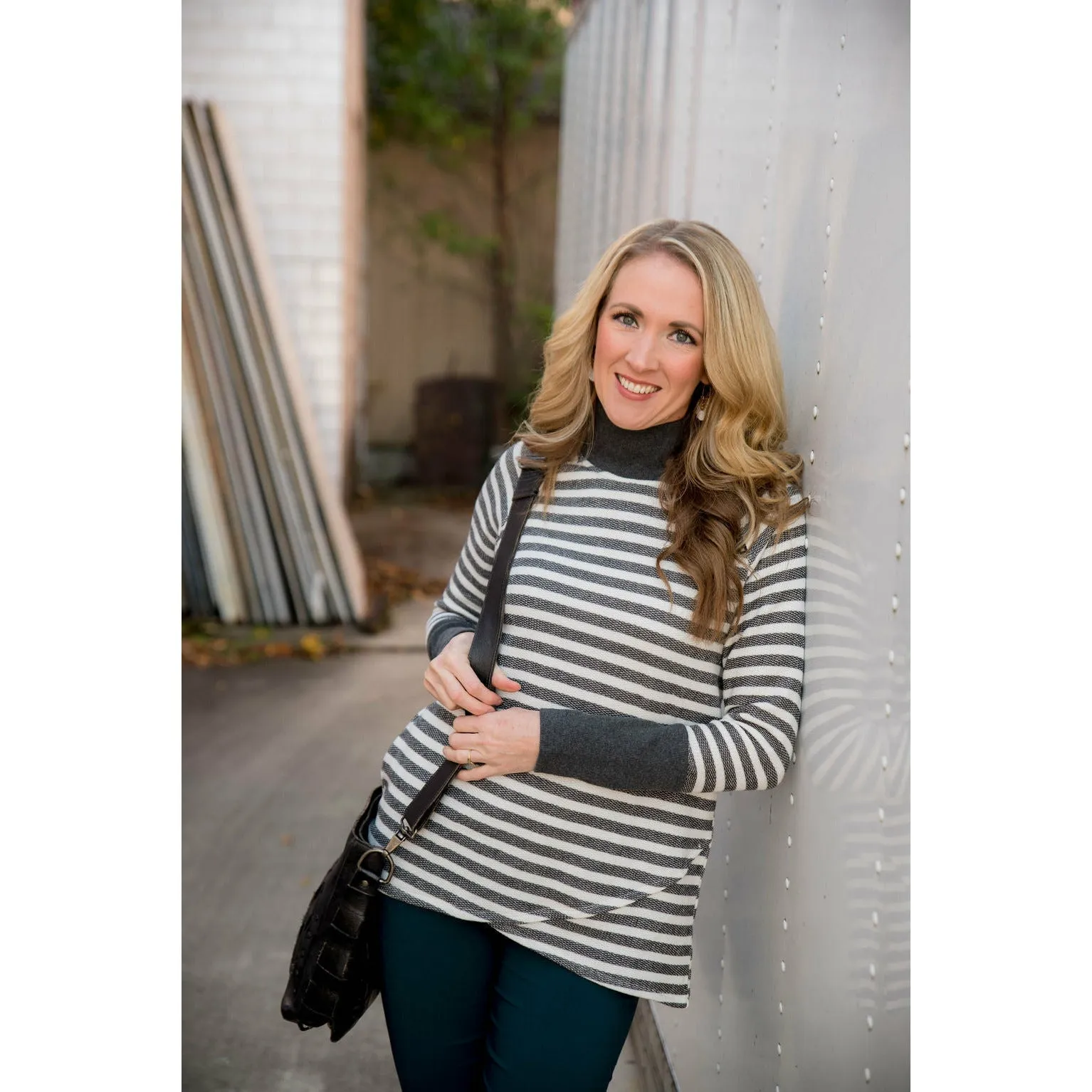 Solid Trimmed Striped Wrap Sweatshirt