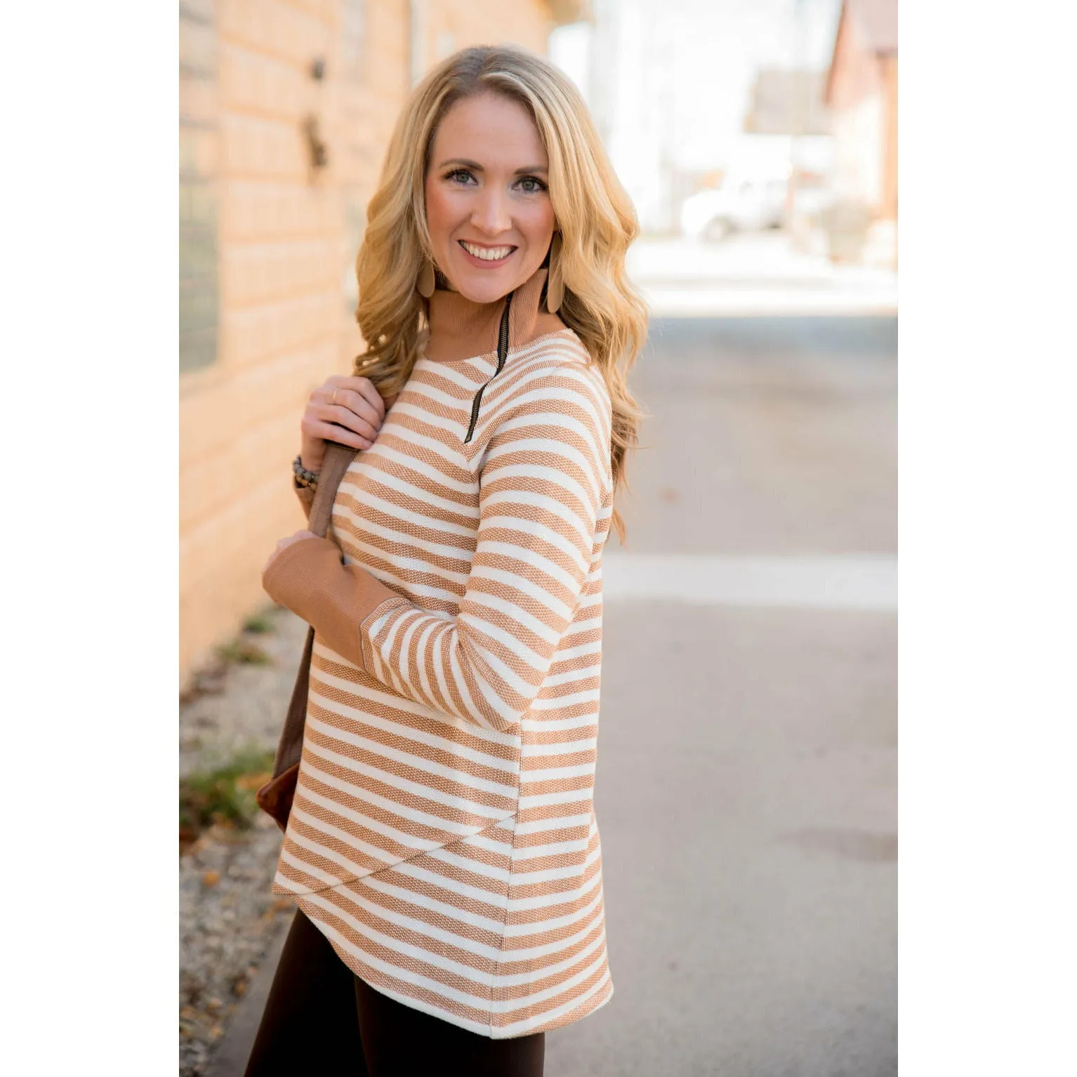 Solid Trimmed Striped Wrap Sweatshirt