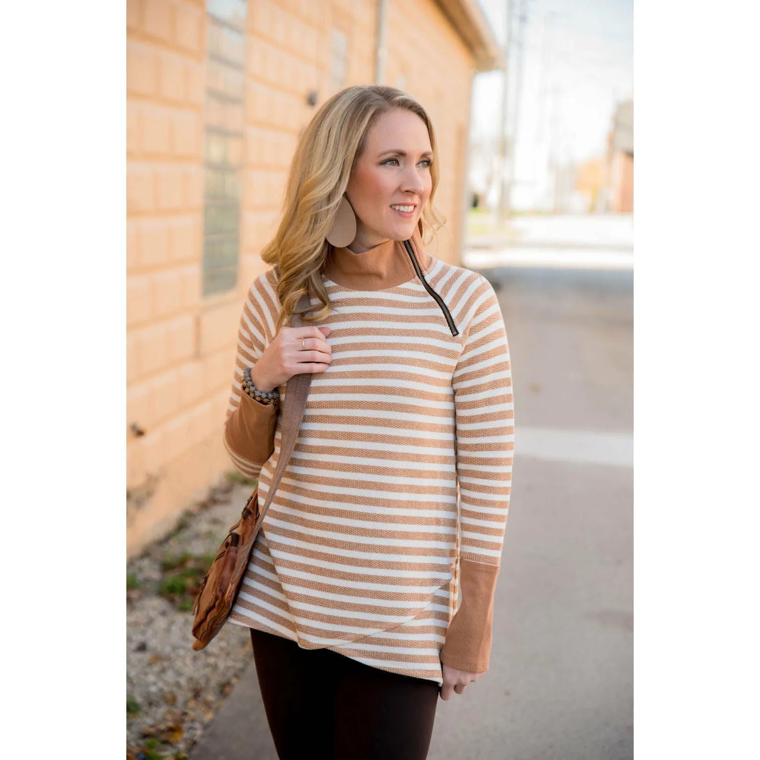 Solid Trimmed Striped Wrap Sweatshirt