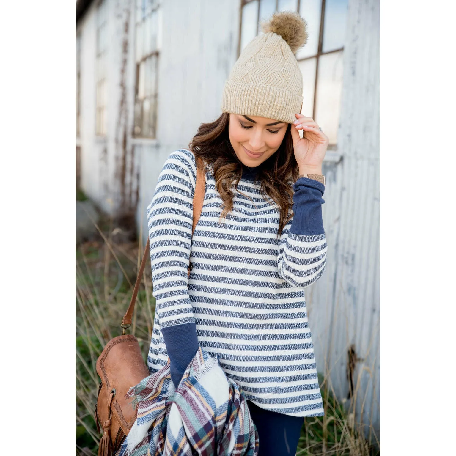 Solid Trimmed Striped Wrap Sweatshirt