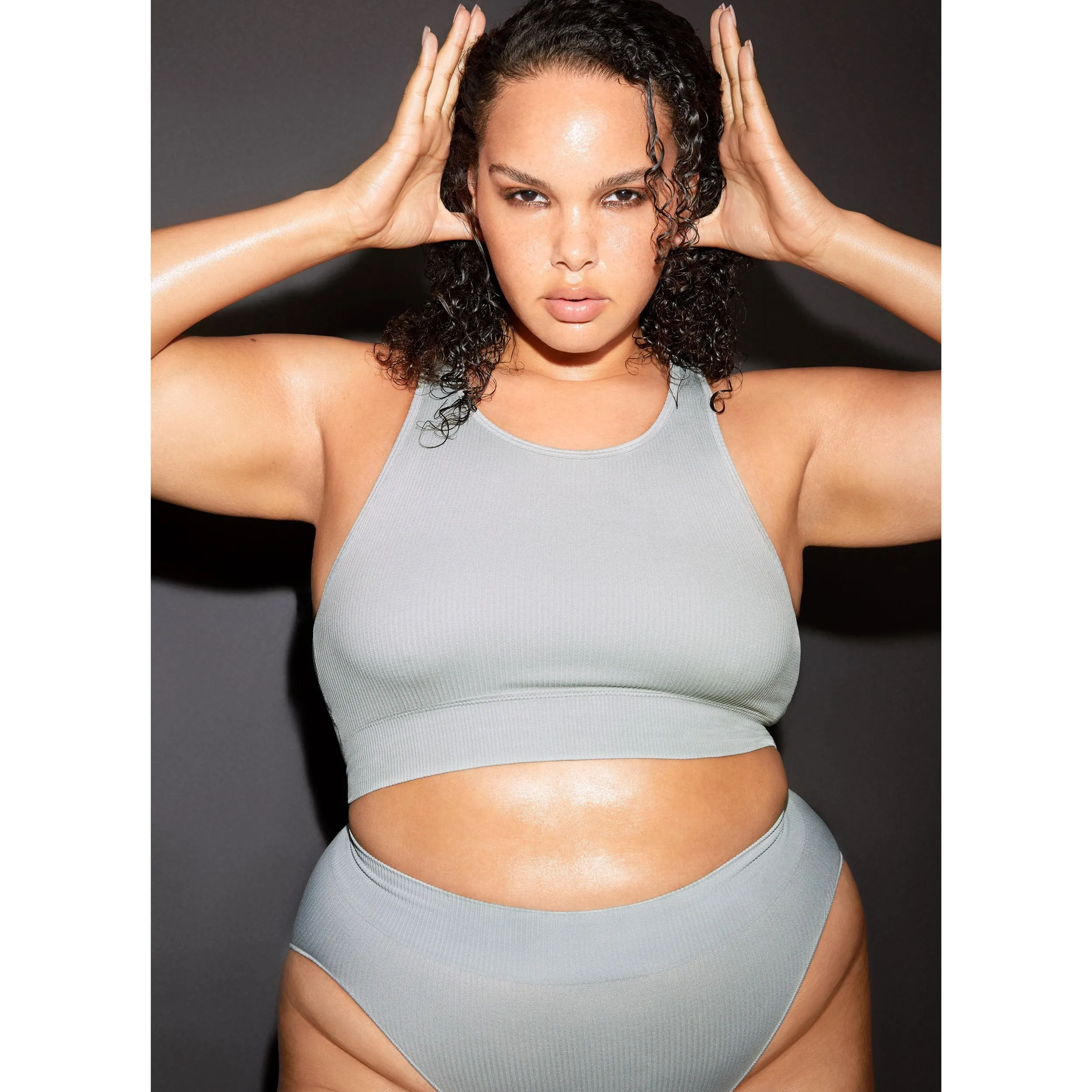 STRETCH RIB HIGH NECK BRA | SOOT