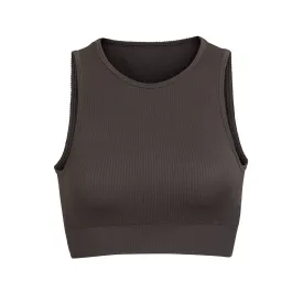 STRETCH RIB HIGH NECK BRA | SOOT