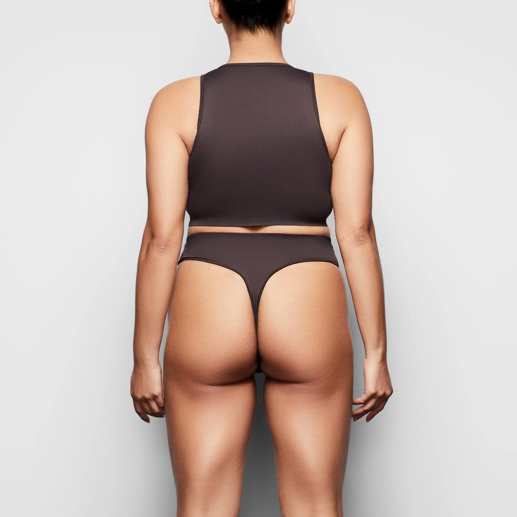 STRETCH RIB HIGH NECK BRA | SOOT