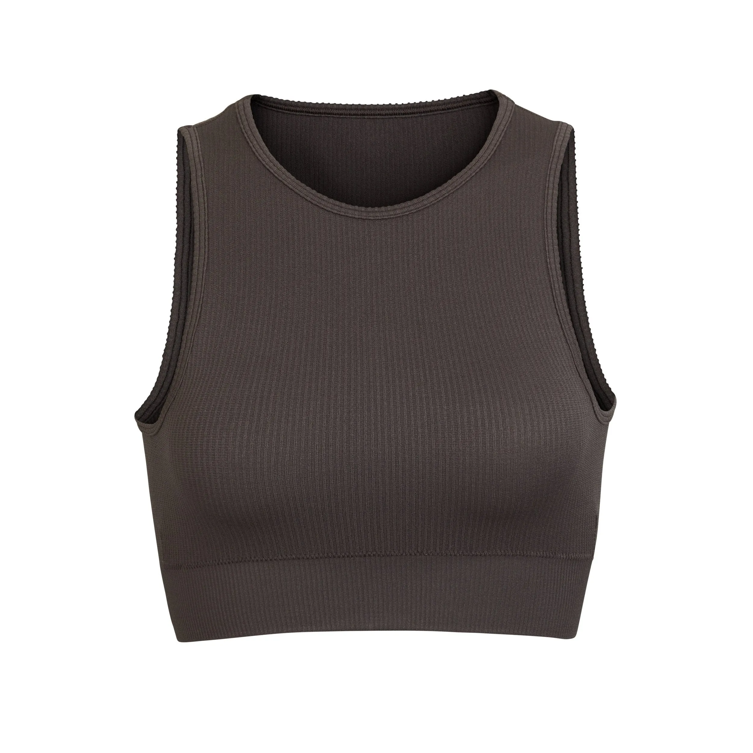 STRETCH RIB HIGH NECK BRA | SOOT