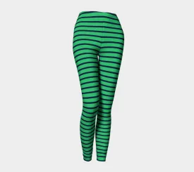 Striped Adult Leggings - Navy on Green