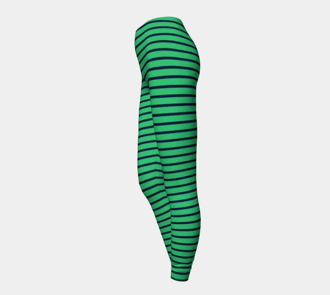 Striped Adult Leggings - Navy on Green