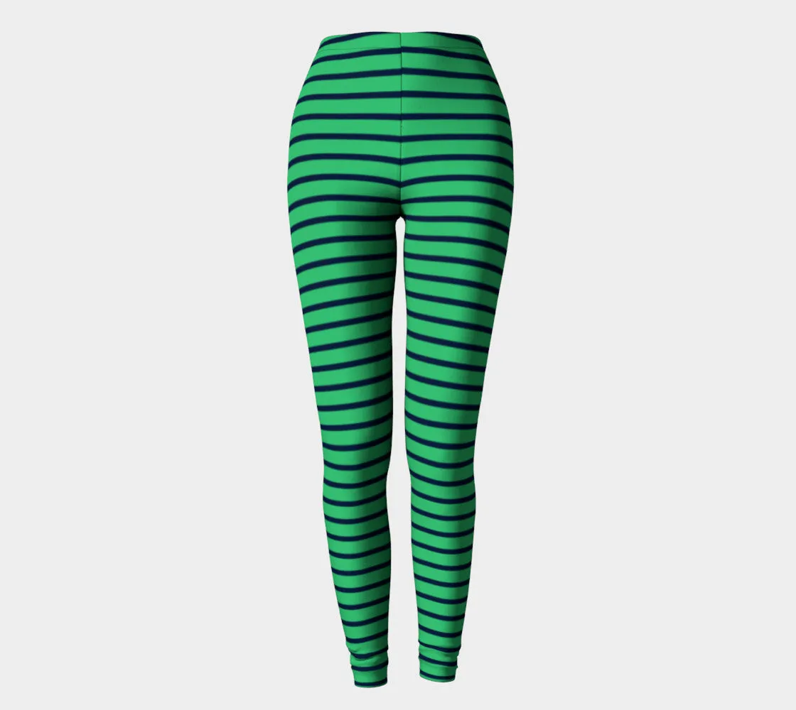 Striped Adult Leggings - Navy on Green