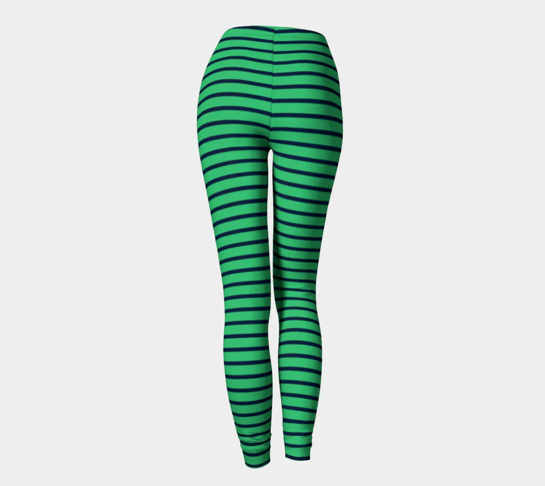 Striped Adult Leggings - Navy on Green
