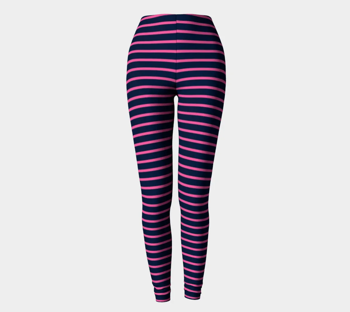 Striped Adult Leggings - Pink on Navy