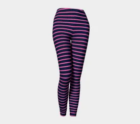 Striped Adult Leggings - Pink on Navy