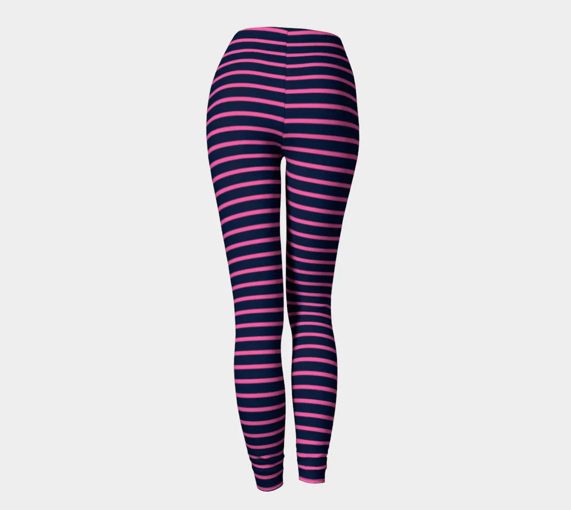 Striped Adult Leggings - Pink on Navy