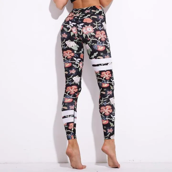 Striped Floral Push Up Leggings