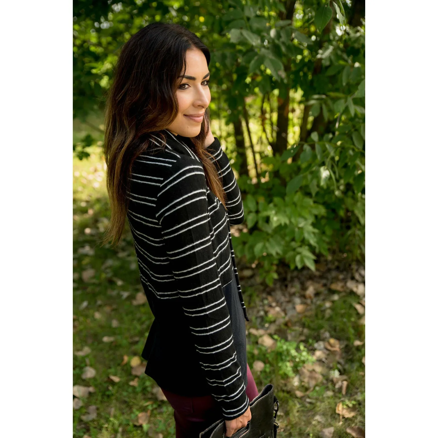 Striped Top Solid Bottom Cowl Neck