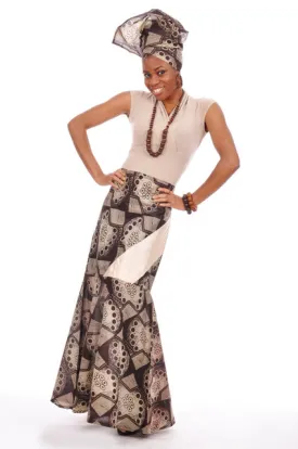 Tan and Brown African Print Flare Skirt