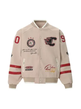 Thesupermade Retro Embroidery Badge Colorblock Bomber Jacket