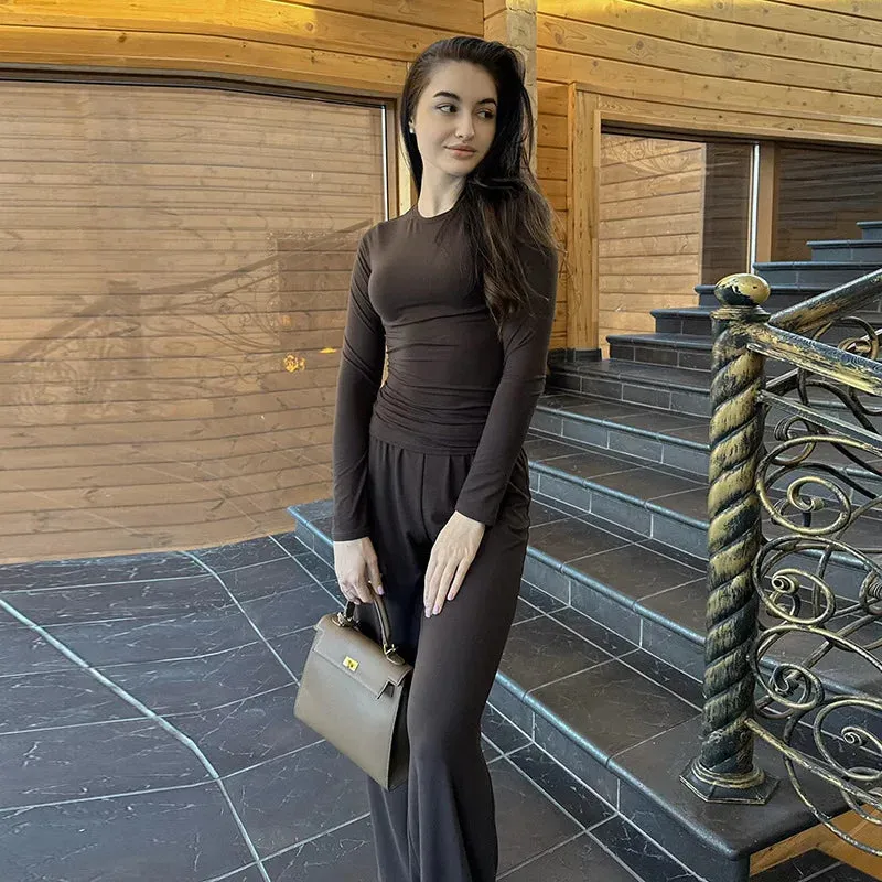 Trendy Casual 2-Piece Loungewear Set with Wide-Leg Pants