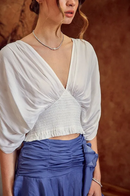 White Smocked Top With Back Bow