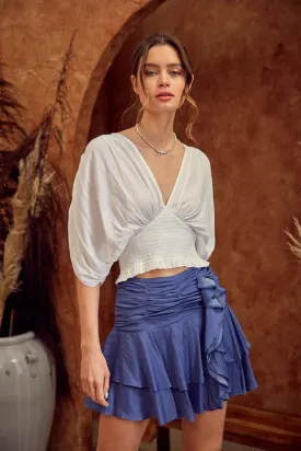 White Smocked Top With Back Bow