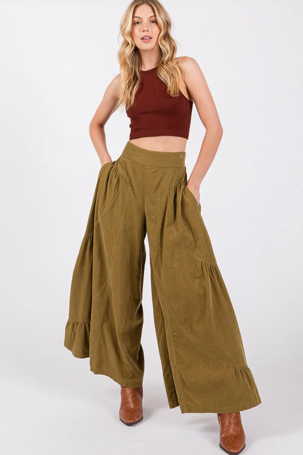 Wide-Leg Corduroy Pants with Pockets – High-Rise Comfort