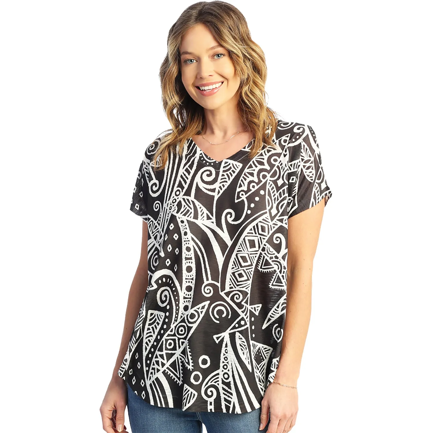 Women's Jess & Jane V-Neck Dolman Cap Sleeve Mystery