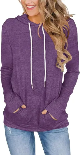 Women's Long Sleeve Hoodies Tops Lightweight Hooded Sweatshirts Pullover Casual Tunic Shirts with Pocket