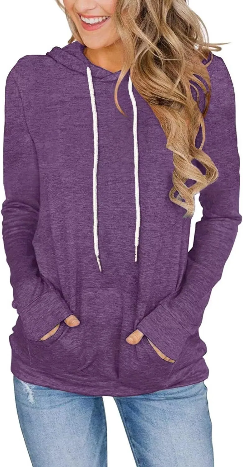 Women's Long Sleeve Hoodies Tops Lightweight Hooded Sweatshirts Pullover Casual Tunic Shirts with Pocket