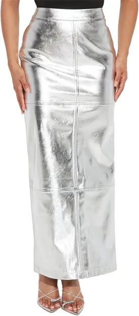 YOOTIKO Women Metallic Leather Skirt with Slit High Waisted Pencil Bodycon Summer Work Maxi Skirts
