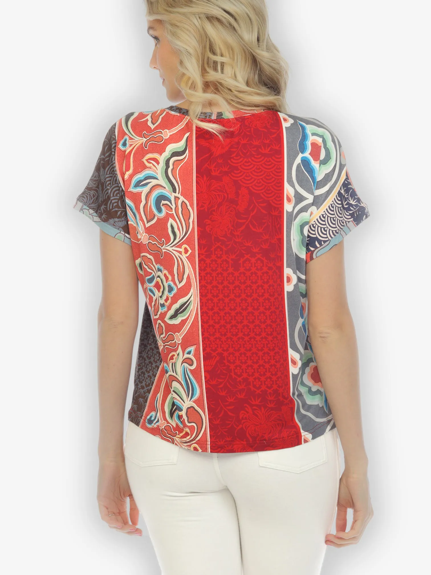 Zen Patchwork Stripe Exclusive Cap Sleeve Tee
